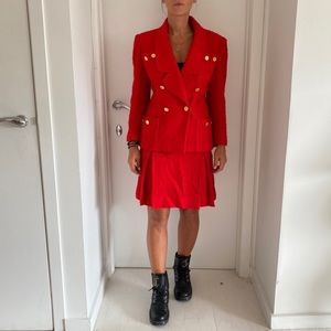Chanel Vintage Red Tweed Skirt Suit Set